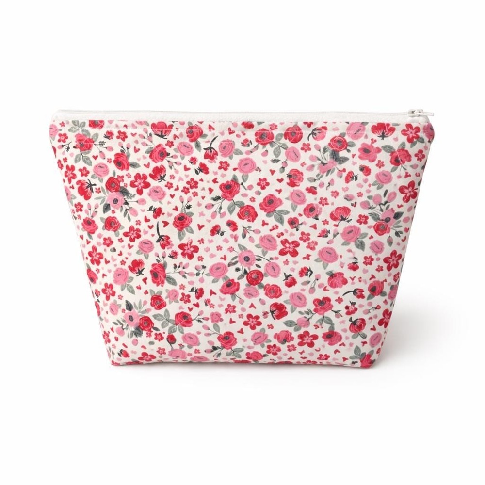 Floral Makeup Bag with Pink Lining, Large Zippered Cosmetic‎ Pouch, Toiletry Bag